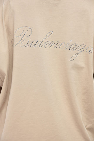 Oversized Cotton T-Shirt with Rhinestone Logo