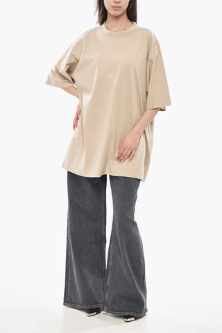 Oversized Cotton T-Shirt with Rhinestone Logo