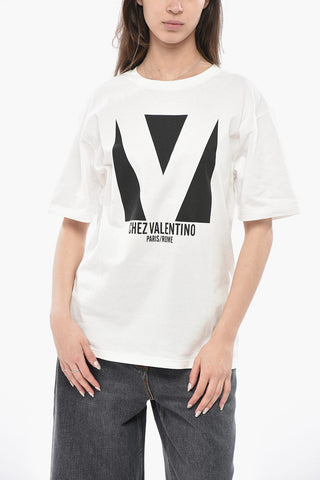 Baumwoll-T-Shirt mit Rundhalsausschnitt CHEZ VALENTINO mit gedrucktem Logo
