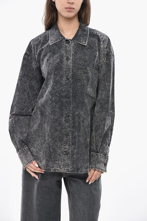 Acid-Wash Cotton Shirt with Chest Pocket