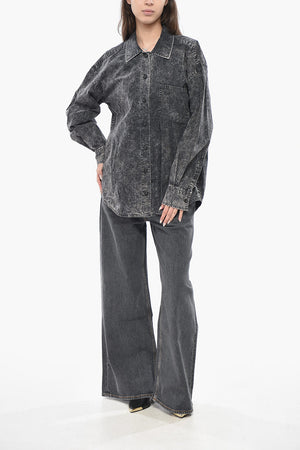 Acid-Wash Cotton Shirt with Chest Pocket
