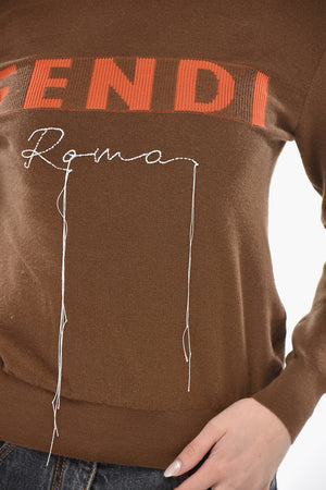 Maglia Girocollo in Misto Cashmere con Logo Ricamato