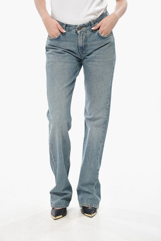 Jeans Bootcut in Cotone con Vita Sfrangiata 22cm