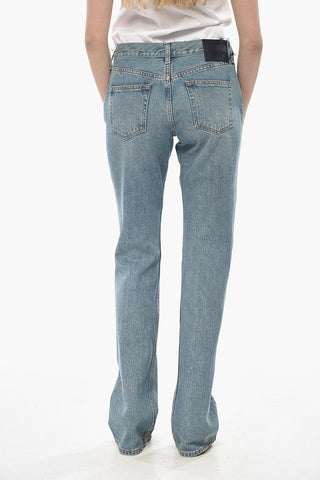 Jeans Bootcut in Cotone con Vita Sfrangiata 22cm