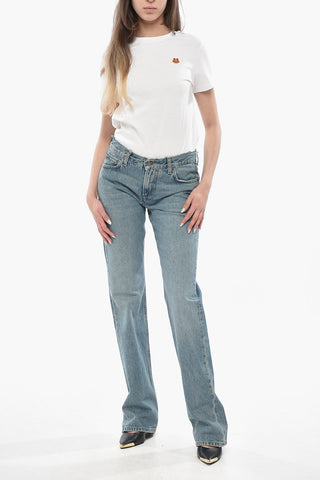 Jeans Bootcut in Cotone con Vita Sfrangiata 22cm