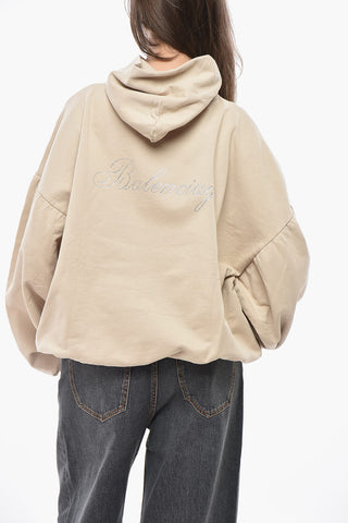 Cotton Hoodie with Rhinestone Logo