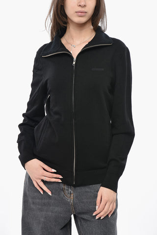 Maglia Full Zip in Lana con Collo Mock