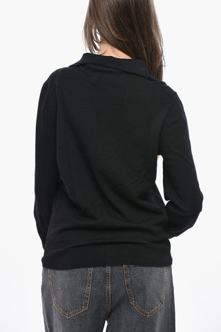 Maglia Full Zip in Lana con Collo Mock