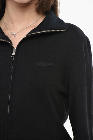 Maglia Full Zip in Lana con Collo Mock