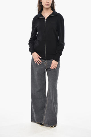 Maglia Full Zip in Lana con Collo Mock