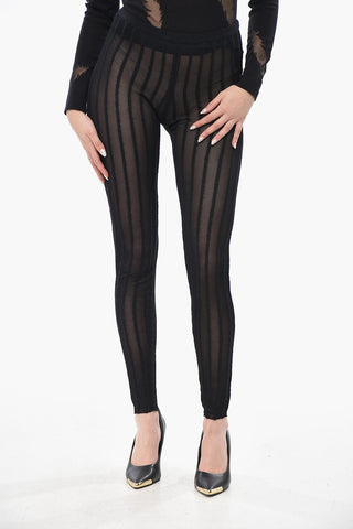 See-Through Knit Leggings with Striped Pattern