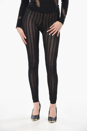 See-Through Knit Leggings with Striped Pattern