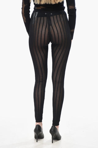 See-Through Knit Leggings with Striped Pattern