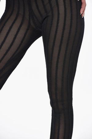See-Through Knit Leggings with Striped Pattern