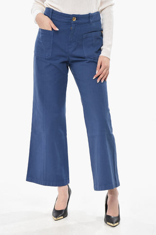 Pantaloni Cropped Fit in Cotone con Tasche a Toppa