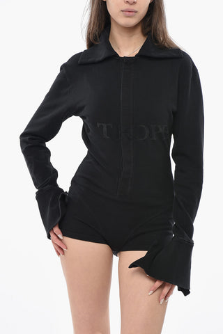 Body in Cotone Hopsack con Collo a Polo e Logo Stampato