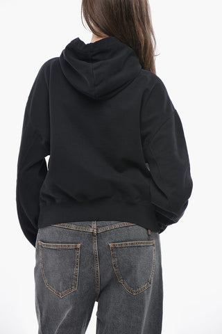 Felpa Hoodie in Cotone Garzato con Logo Ricamato