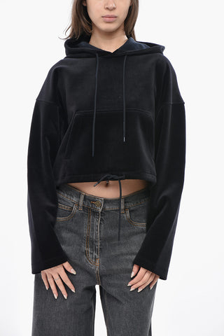 Felpa Hoodie Cropped Fit in Velour