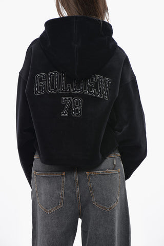 Felpa Hoodie Cropped Fit in Velour