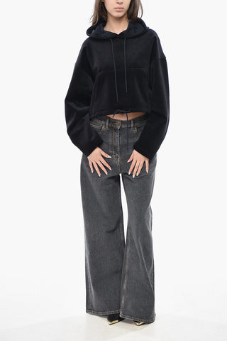 Felpa Hoodie Cropped Fit in Velour