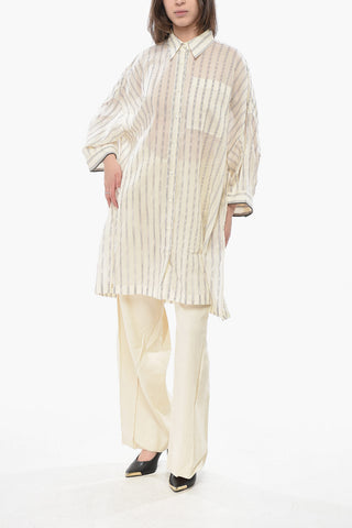 바야데르 패턴의 실크 혼방 오버사이즈 블라우스