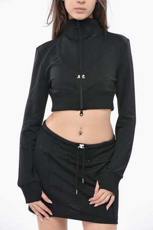 Cropped-Fit Mock Neck Sweatshirt with Front Zip