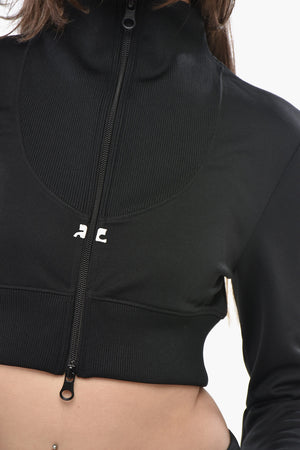 Cropped-Fit Mock Neck Sweatshirt with Front Zip