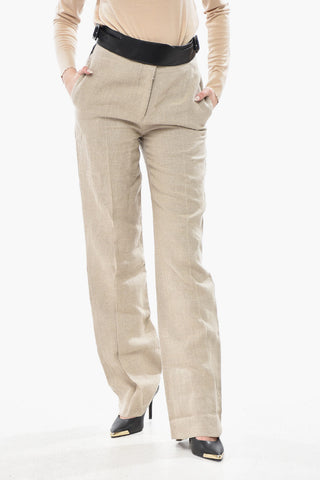 Linen Pants With Leather Detail