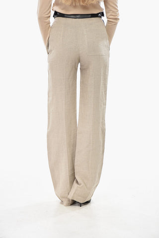 Linen Pants With Leather Detail