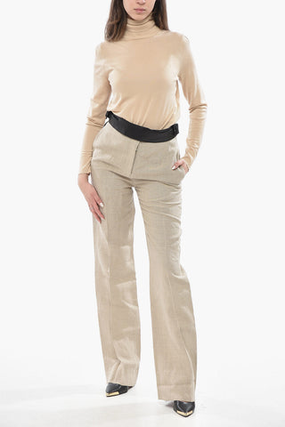 Linen Pants With Leather Detail