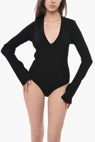 Body aus Rippstoff mit V-Ausschnitt
