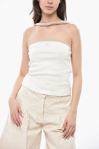 Cotton Sleeveless Top with Tie Neck Detail