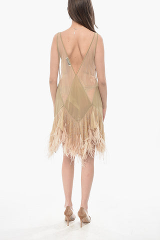 Sheer Minidress With Rhinestones And Feathers