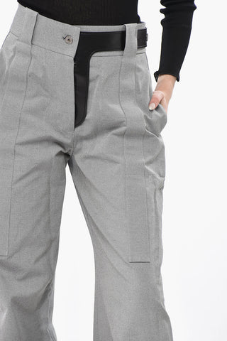 Cotton-Blend Palazzo Pants With Leather Detail