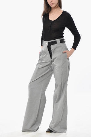 Cotton-Blend Palazzo Pants With Leather Detail