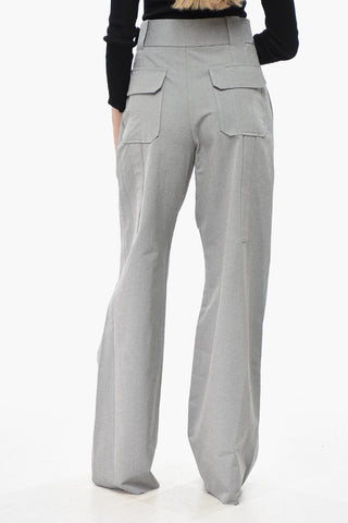 Cotton-Blend Palazzo Pants With Leather Detail