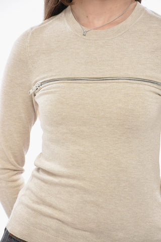 Maglia Girocollo GIO in Misto Lana con Apertura a Zip