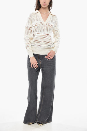 Linen-Blend Openwork Knit GORZANO With Polo Collar
