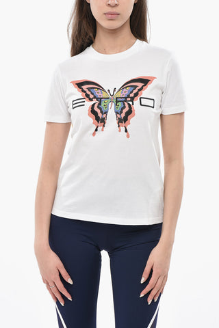 Crewneck T-Shirt BUTTERFLY With Print And Embroidery