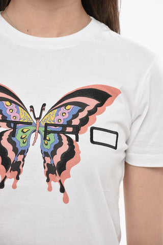 Crewneck T-Shirt BUTTERFLY With Print And Embroidery