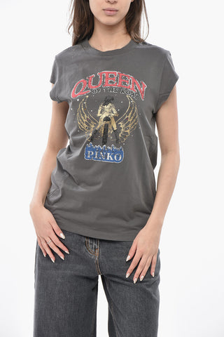 T-Shirt Girocollo QUEEN con Stampa e Strass
