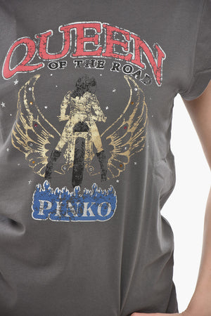 Rundhals-T-Shirt QUEEN Mit Druck Und Strass
