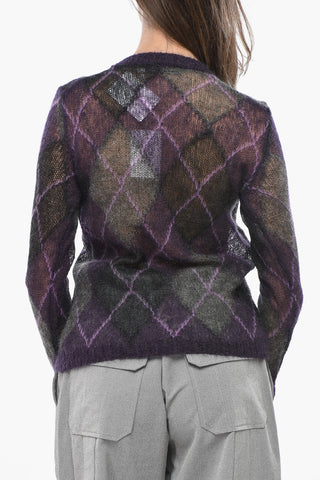 Maglia in Misto Mohair Extrafine con Motivo a Scacchi