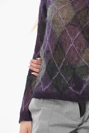 Maglia in Misto Mohair Extrafine con Motivo a Scacchi