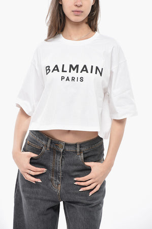 Cotton Cropped-Fit T-Shirt with Printed Logo