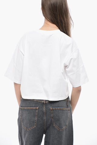 T-Shirt Cropped Fit in Cotone con Logo Stampato