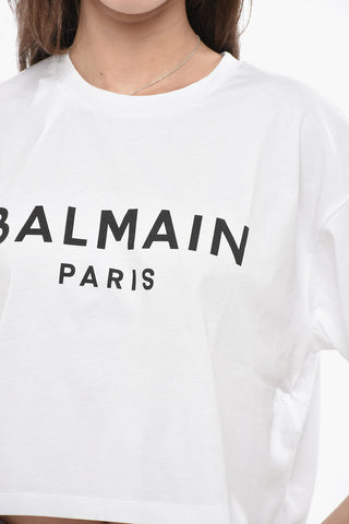 T-Shirt Cropped Fit in Cotone con Logo Stampato