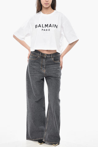 T-Shirt Cropped Fit in Cotone con Logo Stampato