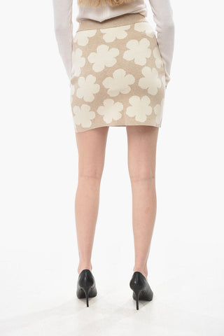 Knit Miniskirt With Floral Jacquard Pattern