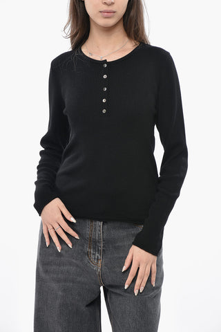 Ribbed Crewneck with Buttons